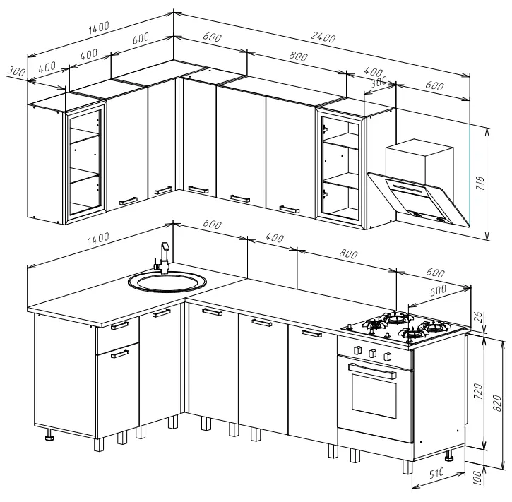 Кухня Техно 1,4х2,4м Компоновка №9 фото 5